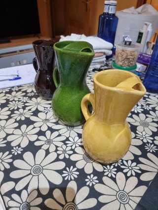 Jarras de cerámica - Marrón, Verde, Amarillo