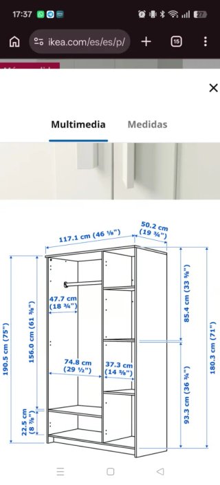 Armario BRIMNES 3 puertas espejo blanco madera