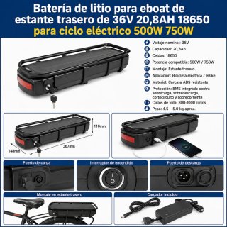 Batería Litio 36V 20,8Ah eBike Estante Trasero