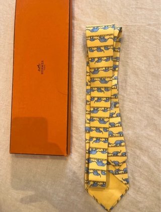 Corbata Hermes Amarilla Elefantes Caja Original