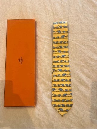 Corbata Hermes Amarilla Elefantes Caja Original