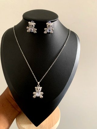 Set Collana e Orecchini Orsetto Argento Placcato