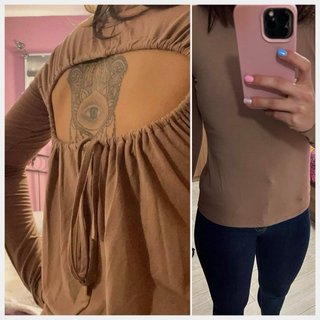 Camiseta manga larga marrón básica con abertura.