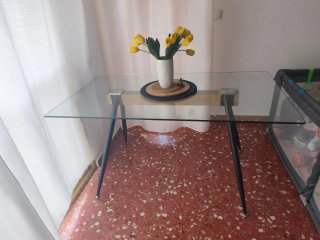 Mesa de comedor cristal y madera
