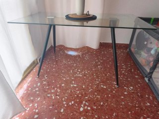 Mesa de comedor cristal y madera