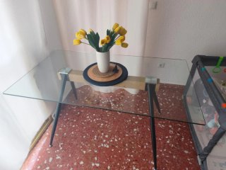 Mesa de comedor cristal y madera