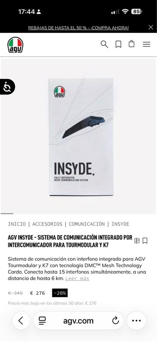 Casco AGV K7 Negro Rojo + Intercomunicador Insyde