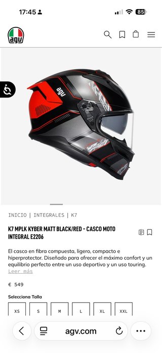 Casco AGV K7 Negro Rojo + Intercomunicador Insyde