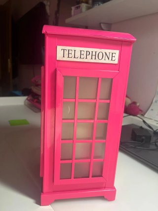 Lámpara cabina teléfono inglesa rosa