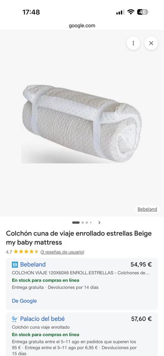 Colchón Cuna Enrollable 60x120cm Nuevo