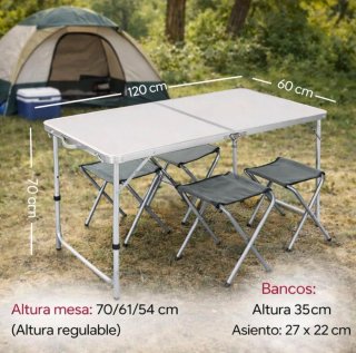 Mesa de camping plegable con 4 taburetes