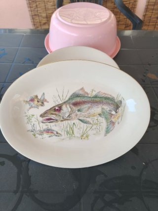 Raro set piatti vintage porcellana pesci