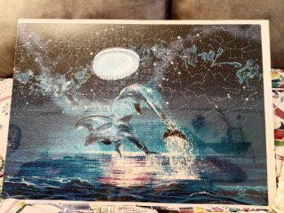 Puzzle con marco de delfines y estrellas