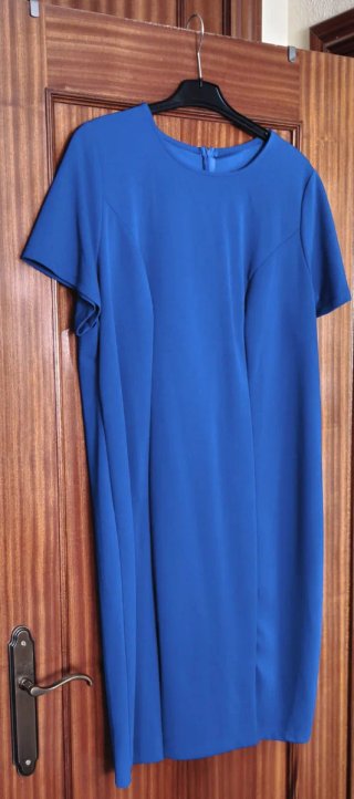 Conjunto Vestido y Chaqueta Crep y Blonda Azul