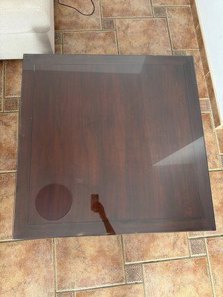 Mesa baja madera con cristal y cajón