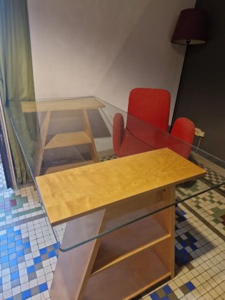 Escritorio, Silla, Lámpara Ikea y protector mesa