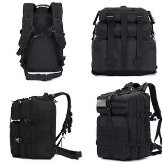 Mochila Táctica 50L Negra + 2 Parches