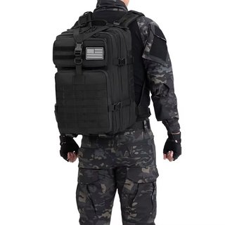 Mochila Táctica 50L Negra + 2 Parches