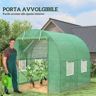 Invernadero de Jardín en Túnel con Puerta Enrollable, Invernadero para Huerto con 4 Ventanas de PE, Estructura de Tubo de Acero Pintado y 2 Refuerzos Diagonales, 2.5X2X2M, Verde