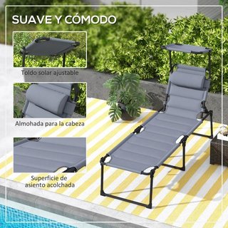 Tumbona Jardín Toldo Reclinable Gris 4 Niveles