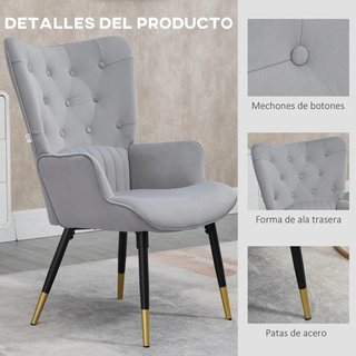 Sillón Terciopelo Moderno Gris Claro Respaldo Alto