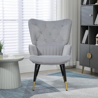 Sillón Terciopelo Moderno Gris Claro Respaldo Alto