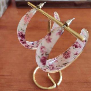 Pendientes aro flores rosa