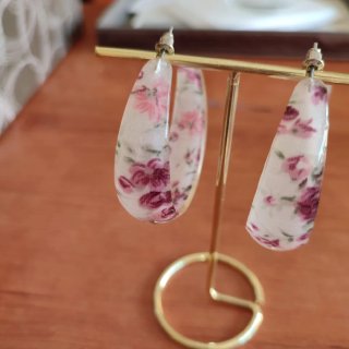 Pendientes aro flores rosa