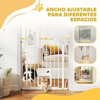 Barrera Perros 75-85cm Doble Bloqueo Blanca Puerta