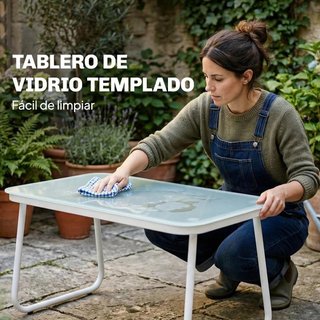 Conjunto Jardín 4 Piezas Sofá Mesa Vidrio Caqui