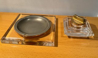 Cenicero Vintage Cristal y Metal Años 70
