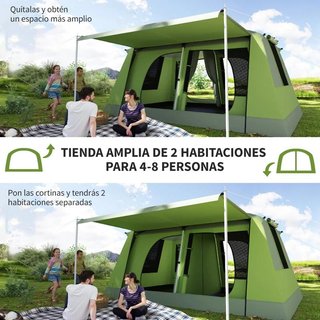 Tienda Camping Familiar 4-8 Personas Verde