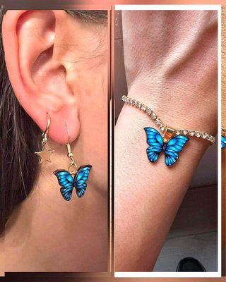 Conjunto completo pulsera-pendientes mariposas.