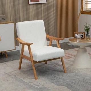 Sillón Terciopelo Crema Patas Madera Moderno