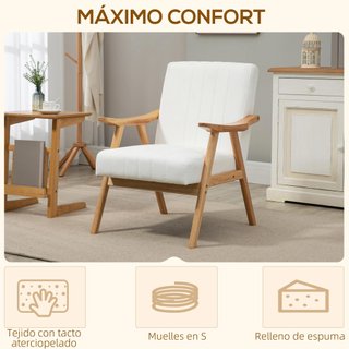 Sillón Terciopelo Crema Patas Madera Moderno