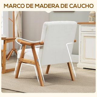 Sillón Terciopelo Crema Patas Madera Moderno