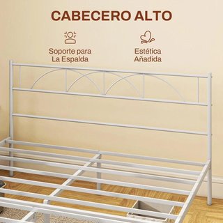 Cama Doble 135x190 Metálica con Cabecero Blanca