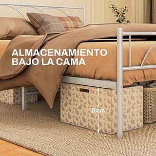 Cama Doble 135x190 Metálica con Cabecero Blanca