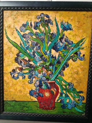 Cuadro de flores azules y rojas