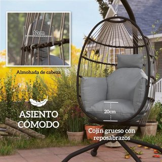 Silla Colgante con Soporte Plegable Cojín Gris