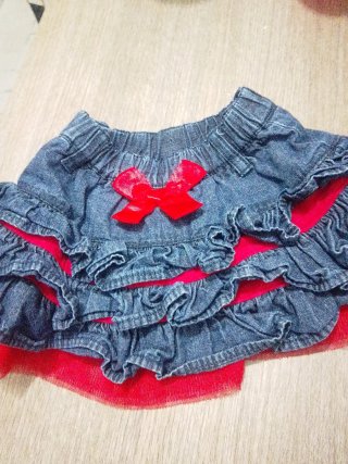 Gonnellino Disney jeans e tulle rosso 9 mesi