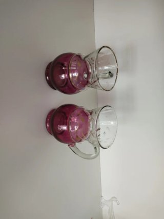 Par Jarras Cristal Soplado Antiguas Morado dorado