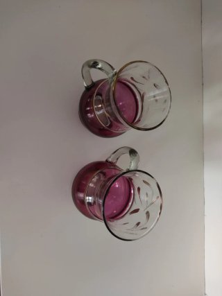 Par Jarras Cristal Soplado Antiguas Morado dorado