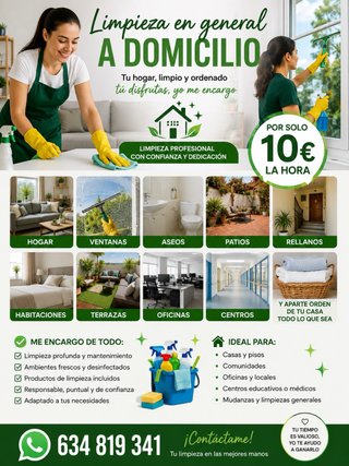 Servicio de limpieza en general a domicilio .
