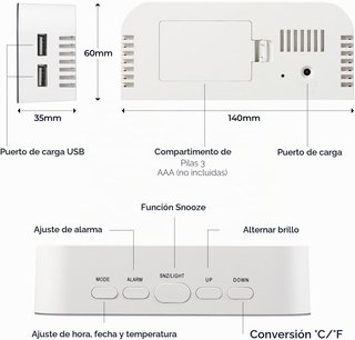 Despertador Vinabo Digital Espejo 2 USB