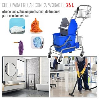 Cubo Fregona 26L Comercial con Ruedas Escurridor