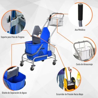 Cubo Fregona 26L Comercial con Ruedas Escurridor