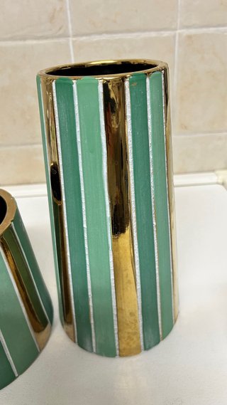 Set 2 Vasi Bicolor Verde Oro Ceramica