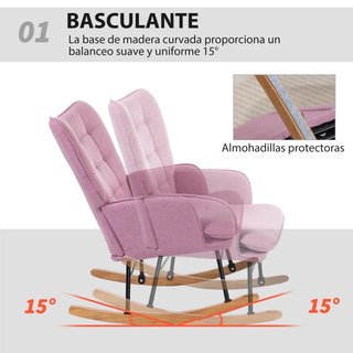 Silla Mecedora Reposapiés Cojín Madera Rosa