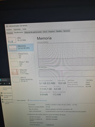 PC Gaming Económico i5 16GB RAM RX 550 4GB SSD+HDD